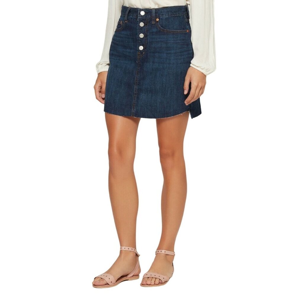 Gap Denim Mini Skirt Size 29 Button-Fly Raw Hem Medium Wash 100% Cotton New
